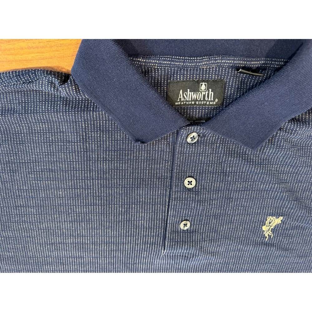 Ashworth Weather Systems Golf Polo Shirt Mens XXL Navy Blue Striped Vintage 90s